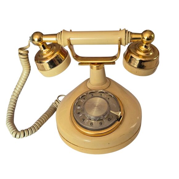 Vtg 1970s Western Electric Rotary Telephone French Princess Style Cream Gold MCM - Picture 1 of 8